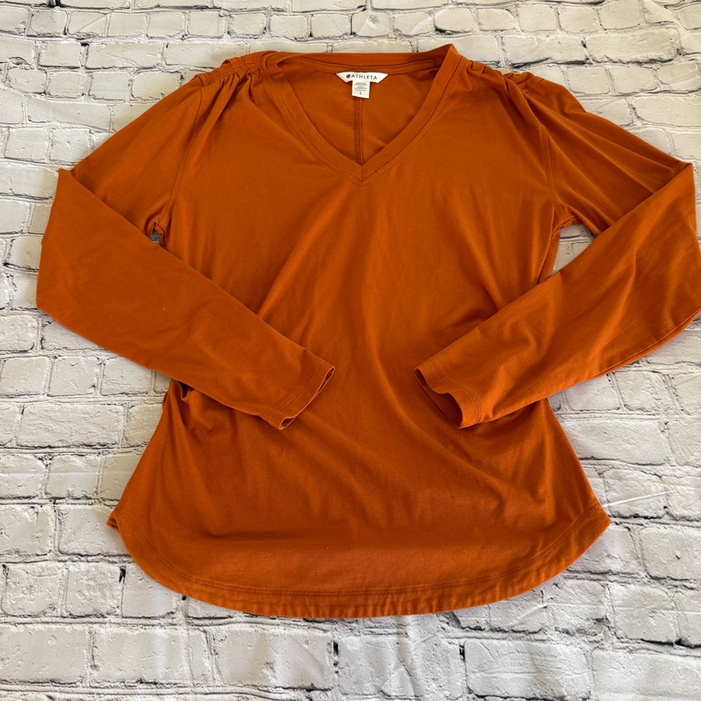 Athleta Maternity Rust/ Burnt Orange V Neck Long Sleeve Shirt Size S